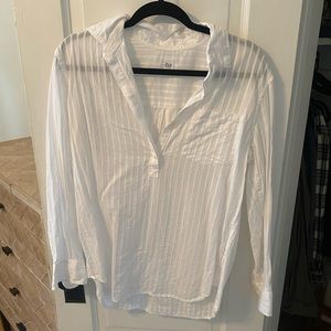 GAP Women’s Partial Button Down, White Stripe (Size M)